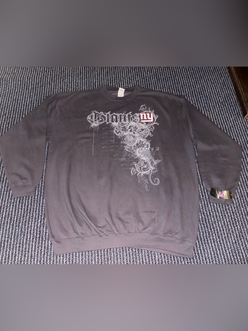 NWT New York Giants Gothic Script 3XL Grey Crewneck Sweatshirt Big & Tall